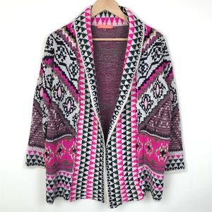 Lulumari Hot Pink Southwest Geometric Cardigan